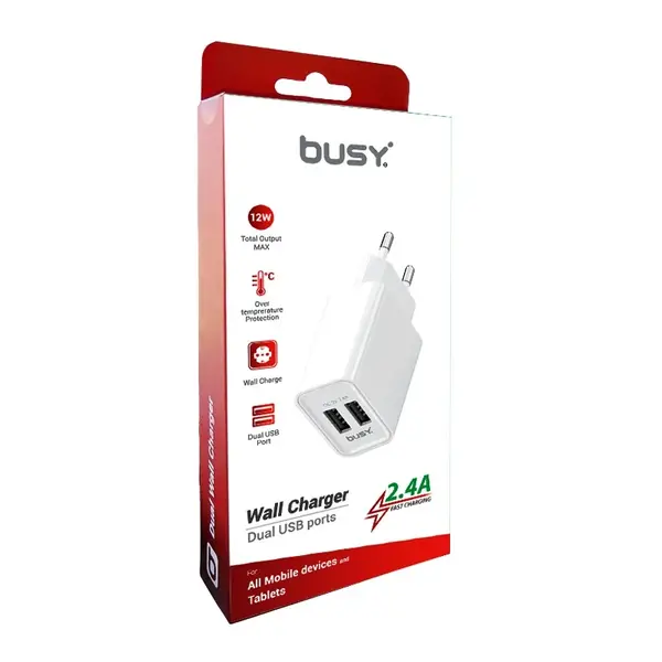 Adapter Busy Wall Charger USB dual  2.4 A